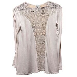 H.I.P. Cream White USA Crochet Lace Back‎ Open Front Lightweight Cardigan Small